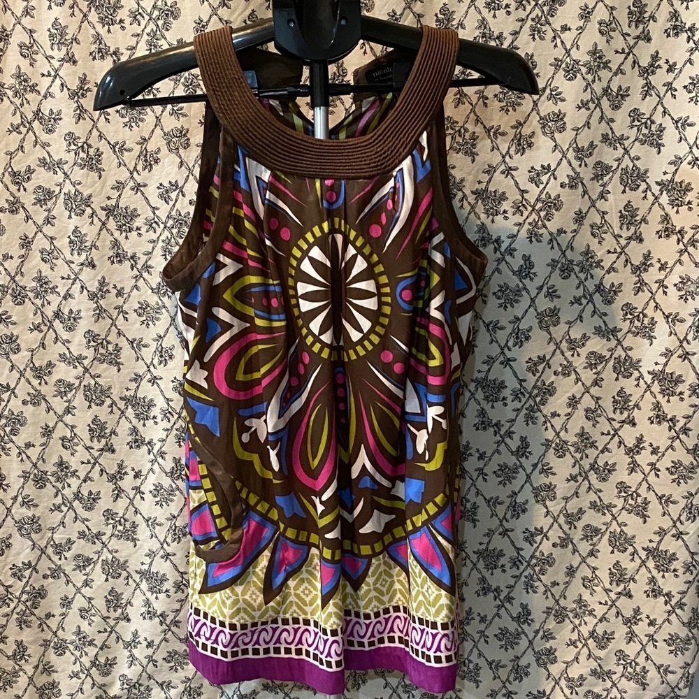 Nicole by Nicole Miller Brown and Multicolor Tank Top